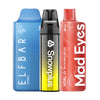 Three vape devices with different brands on a white background