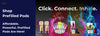 Advertisement for prefilled vape pods with colorful packaging and text on a dark background.