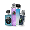 Four vaping devices in different colors on a white background