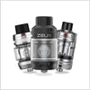 ZEUS vaping device with clear and black components on a white background